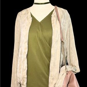 Sheer Beige Animal Print Bomber Jacket Size L